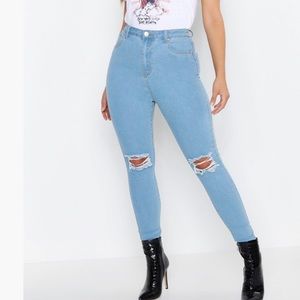 Boohoo.com light washed ripped jeans